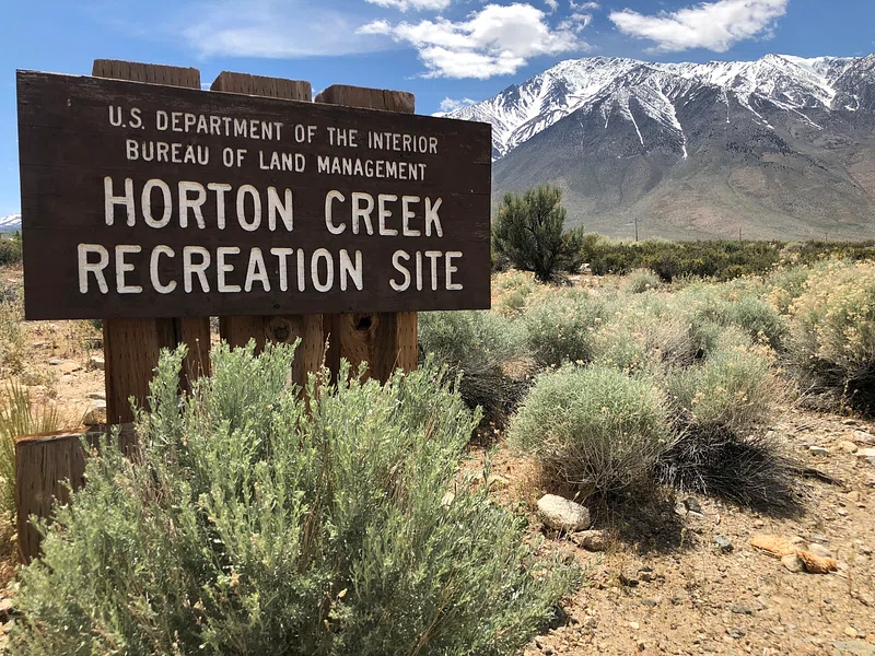 Bureau of Land Management Horton Creek Recreation Site sign